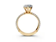 Solitaire Engagement Ring Setting for Heart-Shaped Center with Domed Multi-Row Pave Band and Prong Head in Yellow Gold