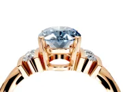 Solitaire Engagement Ring Setting for Fancy Blue Oval Center with Grooved Bar Accent Band and Prong Head in Rose Gold