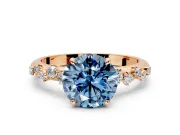 Cluster Engagement Ring Setting for Fancy Blue Round Cut Center with Round Cut Accent Band and Prong Head in Rose Gold