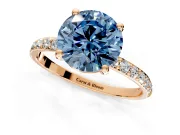Solitaire Engagement Ring Setting for Fancy Blue Round Cut Center with Pave Accents and Prong Head in Rose Gold