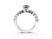 Shared-Prong Engagement Ring Setting for Fancy Green Oval Center with Graduated Accents and Prong Head in Platinum