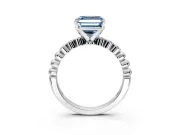 Solitaire Engagement Ring Setting for Fancy Blue Asscher Cut Center with Bezel-Dot Beaded Band and Prong Head in Platinum