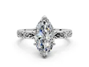 Solitaire Engagement Ring Setting for Marquise Center with Scrollwork Band and Prong Head in Platinum