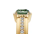 Halo Engagement Ring Setting for Fancy Green Asscher Cut Center with Wide Band, Inlaid Accent Row and Prong Head in Yellow Gold