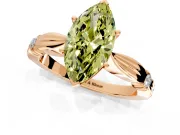 Solitaire Engagement Ring Setting for Fancy Yellow Marquise Center with Carved Leaf Shoulders and Prong Head in Rose Gold