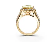 Large Accent Halo Engagement Ring Setting for Fancy Yellow Princess Cut Center with Pave Split Shank and Prong Head in Yellow Gold