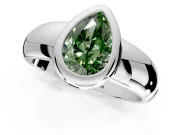 Solitaire Engagement Ring Setting for Fancy Green Pear-Shaped Center with Wide Band and Bezel Head in Platinum