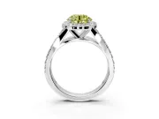 Halo Engagement Ring Setting for Fancy Yellow Round Cut Center with Narrow Pave Split Shank and Prong Head in Platinum