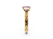Solitaire Engagement Ring Setting for Fancy Pink Radiant Cut Center with Scrollwork Band and Prong Head in Yellow Gold