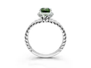Halo Engagement Ring Setting for Fancy Green Emerald Cut Center with Rope Twist Split Shank and Prong Head in Platinum