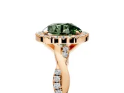 Halo Engagement Ring Setting for Fancy Green Round Cut Center with Pave and Plain Twist Band and Prong Head in Rose Gold
