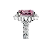 Milgrain Floral Halo Engagement Ring Setting for Fancy Pink Asscher Cut Center with Pave Band and Prong Head in Platinum
