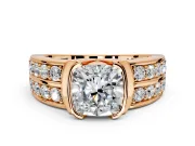Bezel Engagement Ring Setting for Cushion Cut Center with Wide Channel-Set Band and Bezel Head in Rose Gold