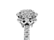 Halo Engagement Ring Setting for Cushion Cut Center with Openwork Halo, Pave Band and Prong Head in Platinum