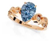 Leaf Engagement Ring Setting for Fancy Blue Pear-Shaped Center with Milgrain Accent Band and Prong Head in Rose Gold