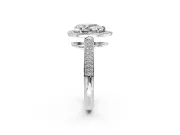 Milgrain Halo Engagement Ring Setting for Pear-Shaped Center with Three-Sided Pave Band and Prong Head in White Gold