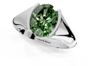 Tension Engagement Ring Setting for Fancy Green Oval Center with Wide Tapered Band and Tension Head in Platinum