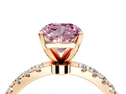 Open Basket Engagement Ring Setting for Fancy Pink Cushion Cut Center with Pave Band and Prong Head in Rose Gold