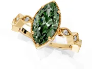 Milgrain Bezel Engagement Ring Setting for Fancy Green Marquise Center with Marquise Stations and Bezel Head in Yellow Gold