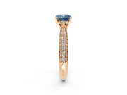 Solitaire Engagement Ring Setting for Fancy Blue Cushion Cut Center with Multi-Row Accents and Prong Head in Rose Gold