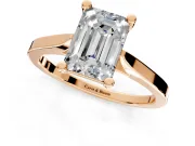 Solitaire Engagement Ring Setting for Emerald Cut Center with Tapered Shoulders and Prong Head in Rose Gold