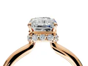 Hidden Halo Engagement Ring Setting for Radiant Cut Center with Plain Rounded Band and Prong Head in Rose Gold