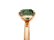 Low-Set Solitaire Engagement Ring Setting for Fancy Green Cushion Cut Center with Thin Plain Band and Prong Head in Rose Gold