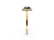 Halo Engagement Ring Setting for Fancy Green Cushion Cut Center with Plain Tapered Band and Prong Head in Yellow Gold