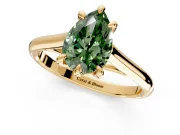 Solitaire Engagement Ring Setting for Fancy Green Pear-Shaped Center with Cathedral Band and Prong Head in Yellow Gold