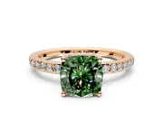 Solitaire Engagement Ring Setting for Fancy Green Cushion Cut Center with Fine Pave Band and Prong Head in Rose Gold