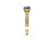Solitaire Engagement Ring Setting for Fancy Blue Cushion Cut Center with Milgrain-Framed Pave Band and Prong Head in Yellow Gold