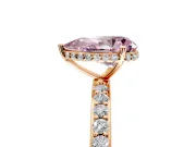 Hidden Halo Engagement Ring Setting for Fancy Pink Pear-Shaped Center with Pave Band and Prong Head in Rose Gold