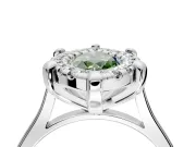 Single Halo Engagement Ring Setting for Fancy Green Marquise Center with Corner Claws, Plain Band and Prong Head in Sterling Silver