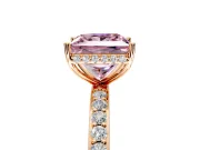 Hidden Halo Engagement Ring Setting for Fancy Pink Princess Cut Center with Pave Band and Prong Head in Rose Gold