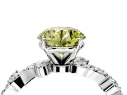 Solitaire Engagement Ring Setting for Fancy Yellow Round Cut Center with Bar-Station Pave Twist and Prong Head in White Gold