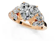 Leaf Cluster Engagement Ring Setting for Heart-Shaped Center with Marquise Accents and Prong Head in Rose Gold