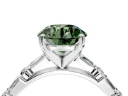 Baguette Engagement Ring Setting for Fancy Green Round Cut Center with Alternating Bar-Set Band and Prong Head in Platinum