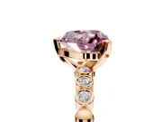 Solitaire Engagement Ring Setting for Fancy Pink Heart-Shaped Center with Bezel-Dot Beaded Band and Prong Head in Rose Gold