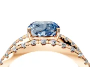 Solitaire Engagement Ring Setting for Fancy Blue Cushion Cut Center with Wide-Open Split Shank and Prong Head in Rose Gold