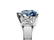 3 Stone Engagement Ring Setting for Fancy Blue Heart-Shaped Center with Matching Side Accents and Prong Head in Sterling Silver