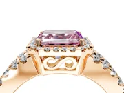 Halo Engagement Ring Setting for Fancy Pink Asscher Cut Center with Wide-Open Pave Split Shank and Prong Head in Rose Gold