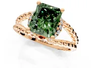 Halo Engagement Ring Setting for Fancy Green Radiant Cut Center with Rope Twist Split Shank and Prong Head in Rose Gold