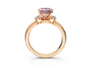 3 Stone Engagement Ring Setting for Fancy Pink Princess Cut Center with Wide Plain Band and Prong Head in Rose Gold