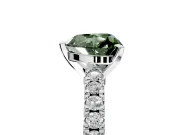 Solitaire Engagement Ring Setting for Fancy Green Heart-Shaped Center with Single Row Accent Band and Prong Head in Sterling Silver
