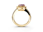Milgrain Halo Engagement Ring Setting for Fancy Pink Heart-Shaped Center with Three-Sided Pave Band and Prong Head in Yellow Gold