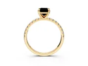 Solitaire Engagement Ring Setting for Fancy Black Emerald Cut Center with Fine Pave Narrow Band and Prong Head in Yellow Gold