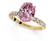 Open Basket Engagement Ring Setting for Fancy Pink Oval Center with Pave Band and Prong Head in Yellow Gold