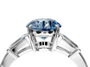 3 Stone Engagement Ring Setting for Fancy Blue Round Cut Center with Baguette Accents and Prong Head in Platinum