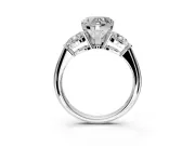 3 Stone Engagement Ring Setting for Heart-Shaped Center with Large Pear-Shaped Accents and Prong Head in Platinum