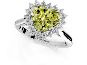 Starburst Halo Engagement Ring Setting for Fancy Yellow Heart-Shaped Center with Thin Round-Wire Band and Prong Head in White Gold